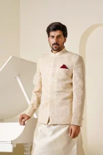 Stunning Off White Prince Coat Premium Digital Thread Embroidery - Image 3