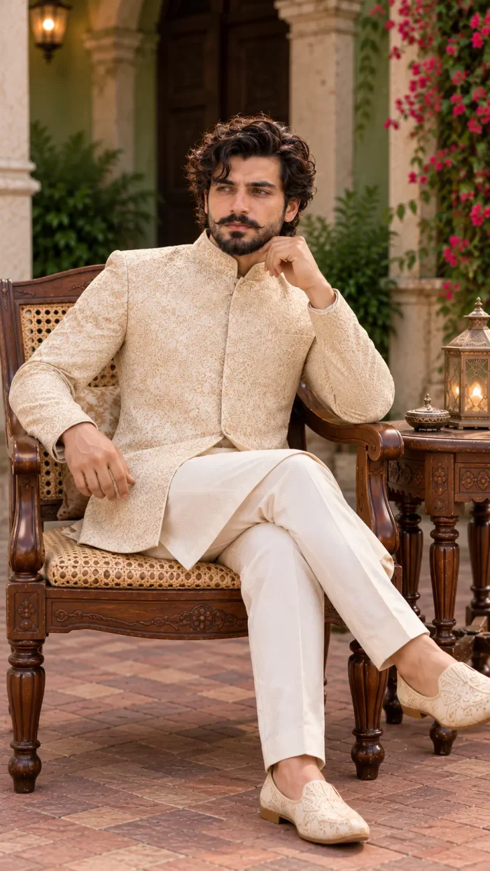 Stunning Off White Prince Coat Premium Digital Thread - Image 5