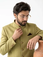 Olive Green Jacquard Prince Coat with Premium Silk Shalwar Kameez