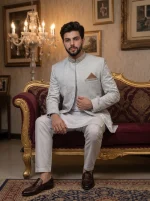 Luxury Silver Prince Coat for Men – Elegant Wedding & Groom Wear - Image 2