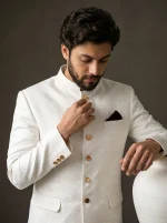 Premium Ivory Jacquard Prince Coat with Silk Suit - Image 5