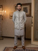 Ivory Embroidered Prince Coat for Men Luxury Wedding & Groom Wear - Image 4