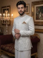 Luxury Silver Prince Coat for Men – Elegant Wedding & Groom Wear - Image 3