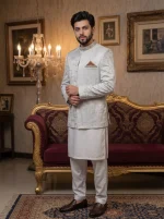 Luxury Silver Prince Coat for Men – Elegant Wedding & Groom Wear - Image 4