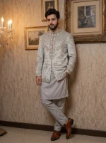 Ivory Embroidered Prince Coat for Men Luxury Wedding & Groom Wear - Image 3