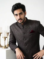 Premium Black Jacquard Prince Coat with Luxury Silk Suit - Image 5