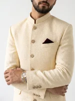 Royal Ivory Jacquard Prince Coat with Premium Silk Suit - Image 4